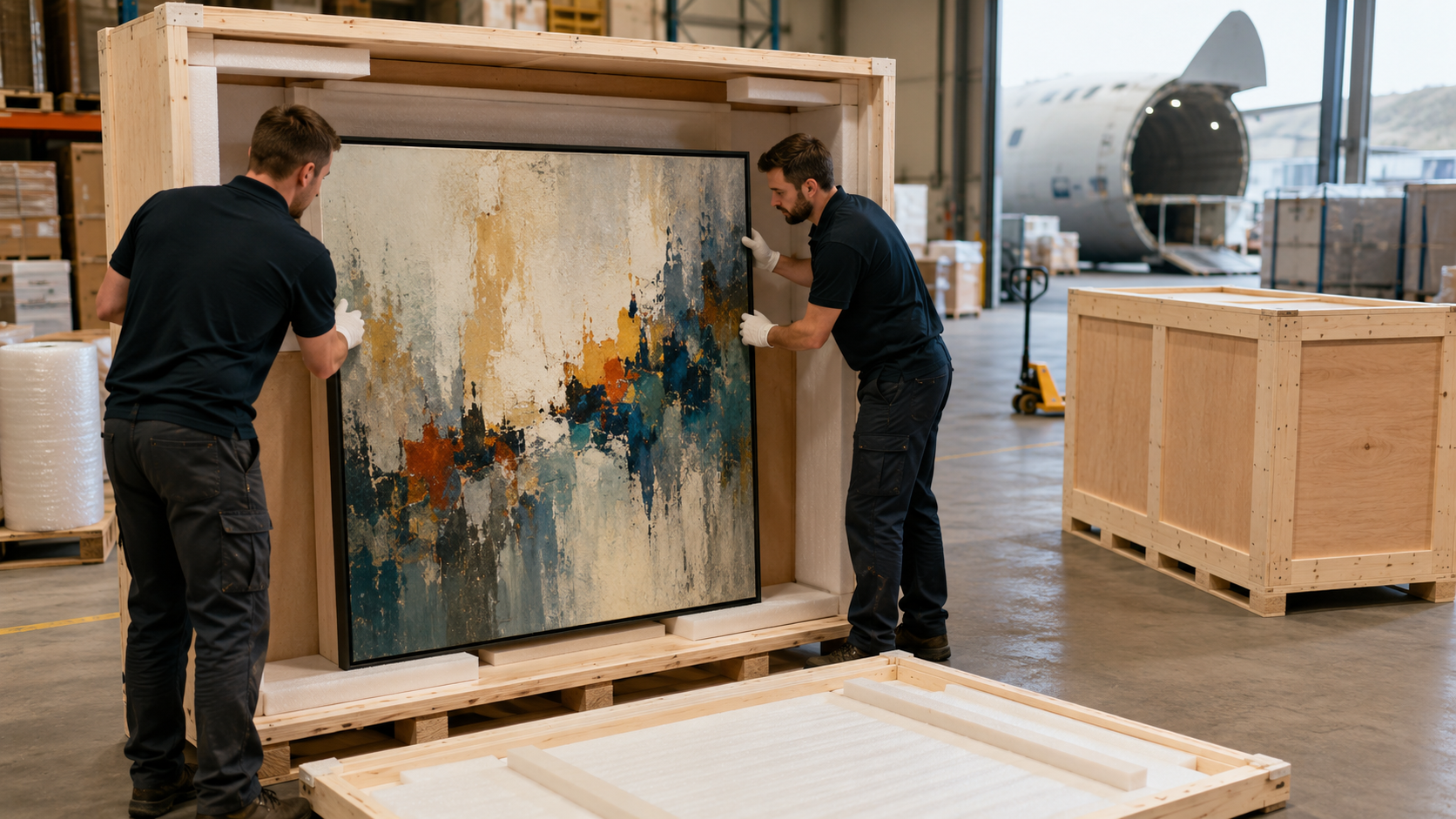 Fine art logistics in South Africa with artwork being professionally packed into a shipping crate